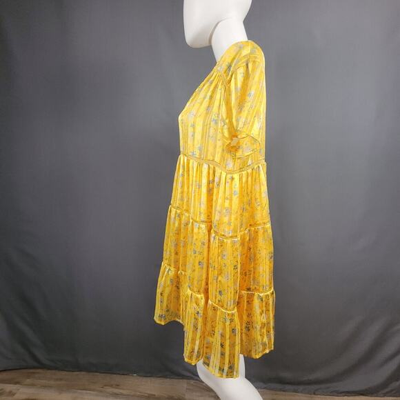 Urban Outfitters Tiered Mini Dress Small Crinkle Floral Boho Chic - Picture 3 of 7